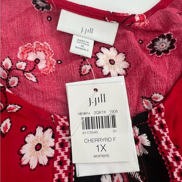 NWT J. Jill Ruffled Sleeve floral Top boho float sz 1x red black - Picture 6 of 9